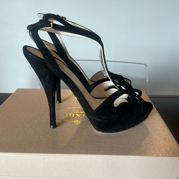 Prada black suede caged t-strap platform sandal size 37.5 - Picture 2 of 4